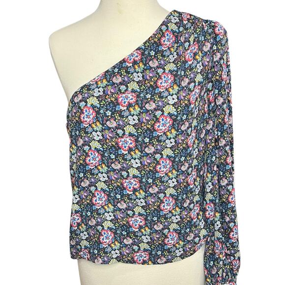 Frame One Shoulder Top Womens M Coastal Blue Multicolor Floral Boho Chic ASO - Picture 4 of 14